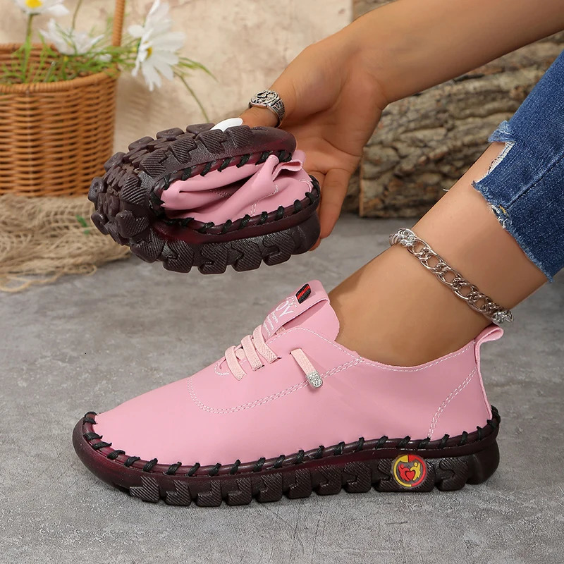 Womens Wide Fit Sizes 35-45 Leather Sneakers Flat Elastic Slip-On Loafers Comfortable Casual Shoes for Moms Womens Shoes 250731