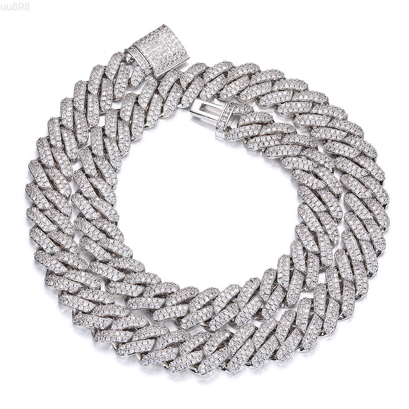 15MM Wholesale Fashion Jewelry Hip Hop Iced Out Moissanite/Zircon Cuban Link Chain Necklace for Men and Women