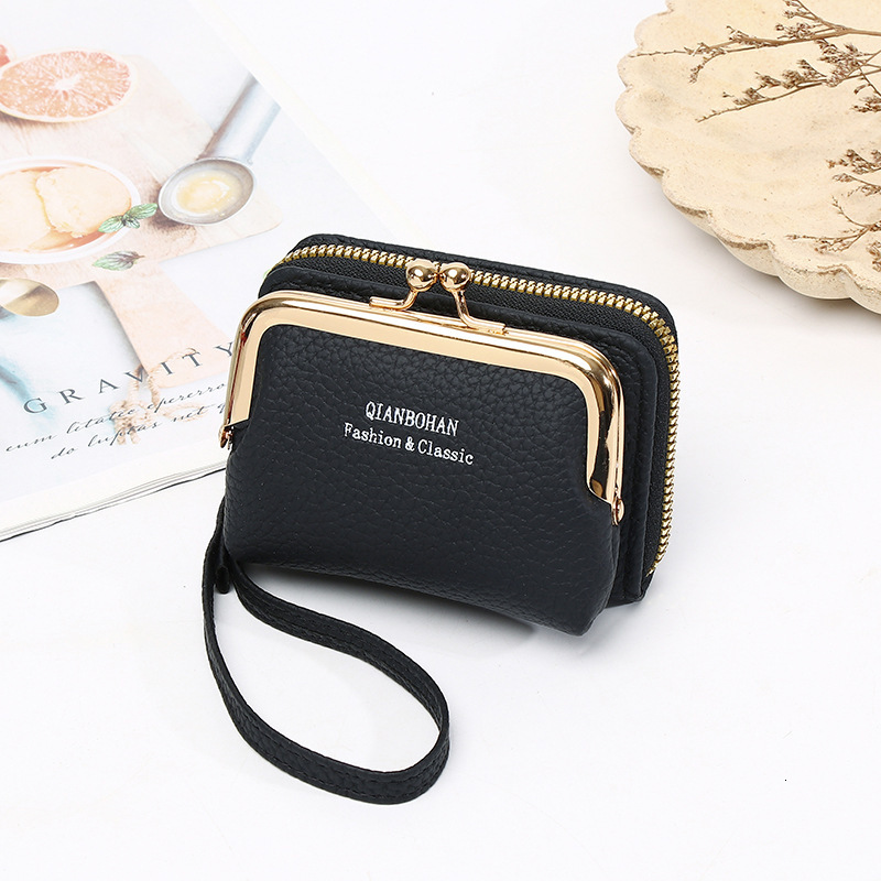 New Women's Wallet with Wrist Strap, Short Purse, Korean Style Coin Clip Bag, Multi-Card Slot Accordion Card Holder