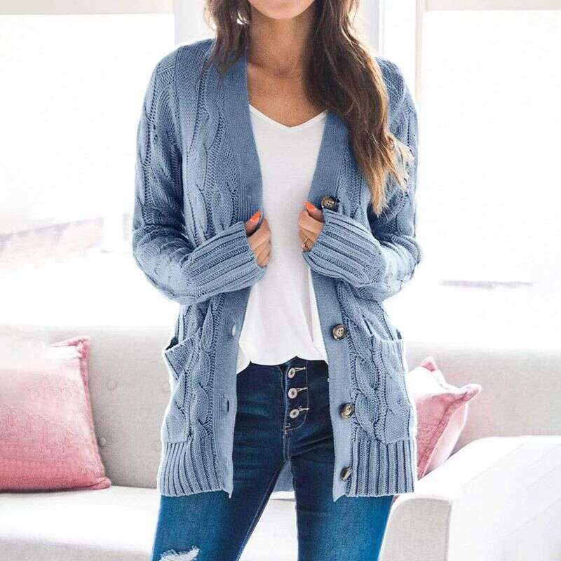Women's Clothing style twisted cardigan sweater single breasted long sleeved woolen coat female