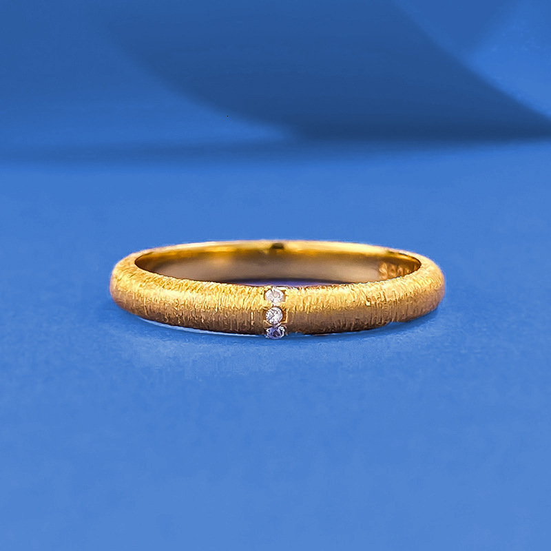 Hui Zhi Wing Jewelry Brushed Rings Handmade Micro Inlay S Silver Gold Plated Couple Stackable Wide Narrow Style