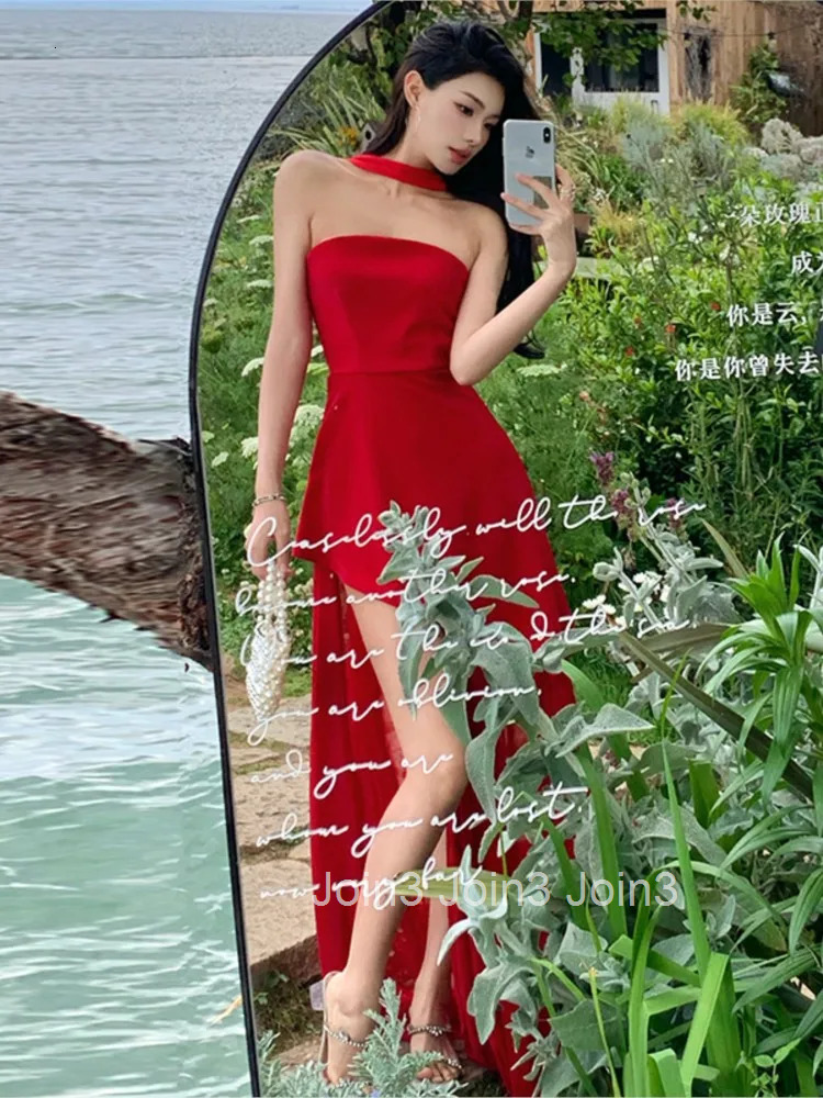 Elegant Solid Pleated Maxi Dress Women Sexy Sleeveless Off Shoulder High Slit Spliced Scarf Slim Fit Dresses New Party Wear