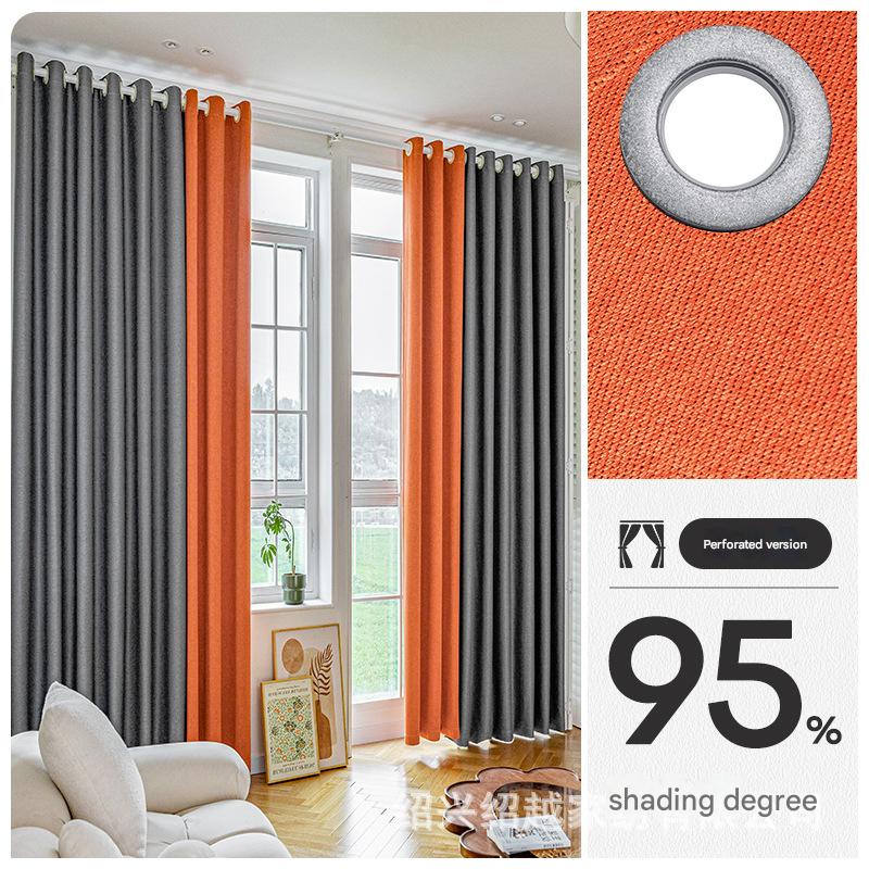 YL-36925 thick double-sided cotton and linen bedroom curtain fabric soundproof full blackout modern simple living room curtain finished product wholes