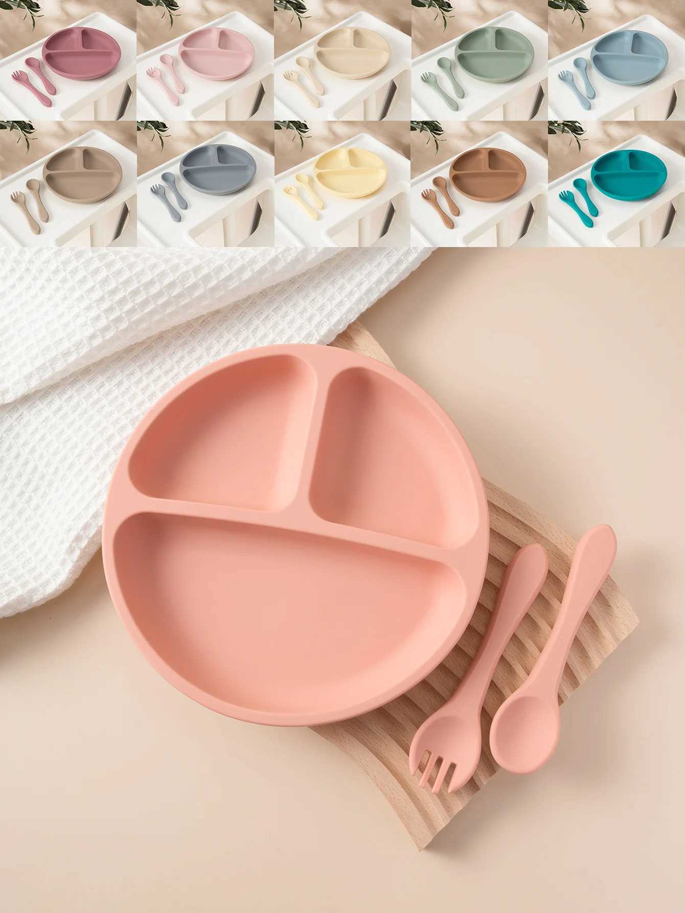 3PCS Silicone Baby Feeding Set Suction Dishes Plate Spoon Fork BPA Free Kids Mealtime Essentials Childrens Tableware X250806