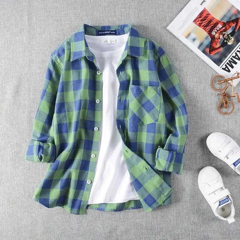 Boys Shirts Spring Autumn Boys Long Sleeve Shirts Cotton Summer Thin Check Coat Childrens Tops Teenage Boys Shirts Size 4 6 8 10Y X250806