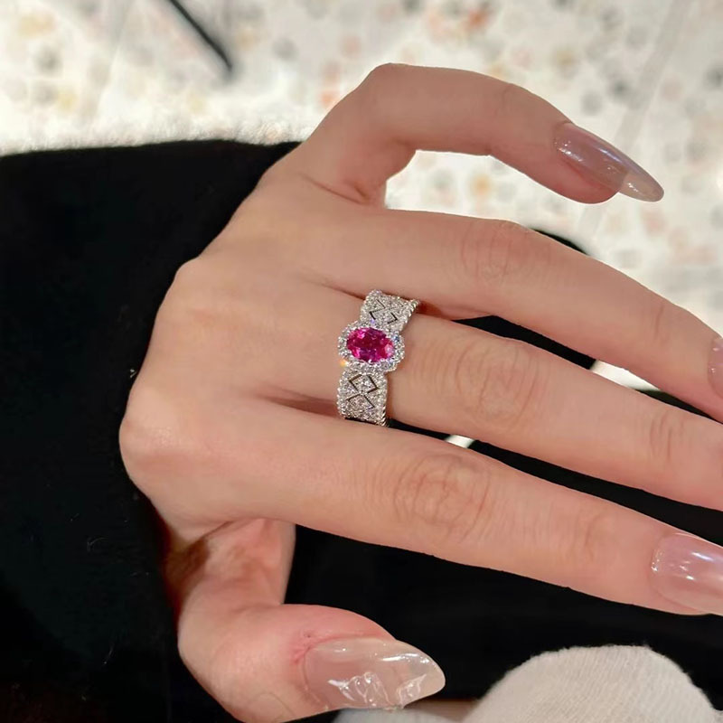 Hui Zhi Wing Jewelry New S Pure Silver 6*8 Pink Oval High-end Lace Fashion Ring for Women