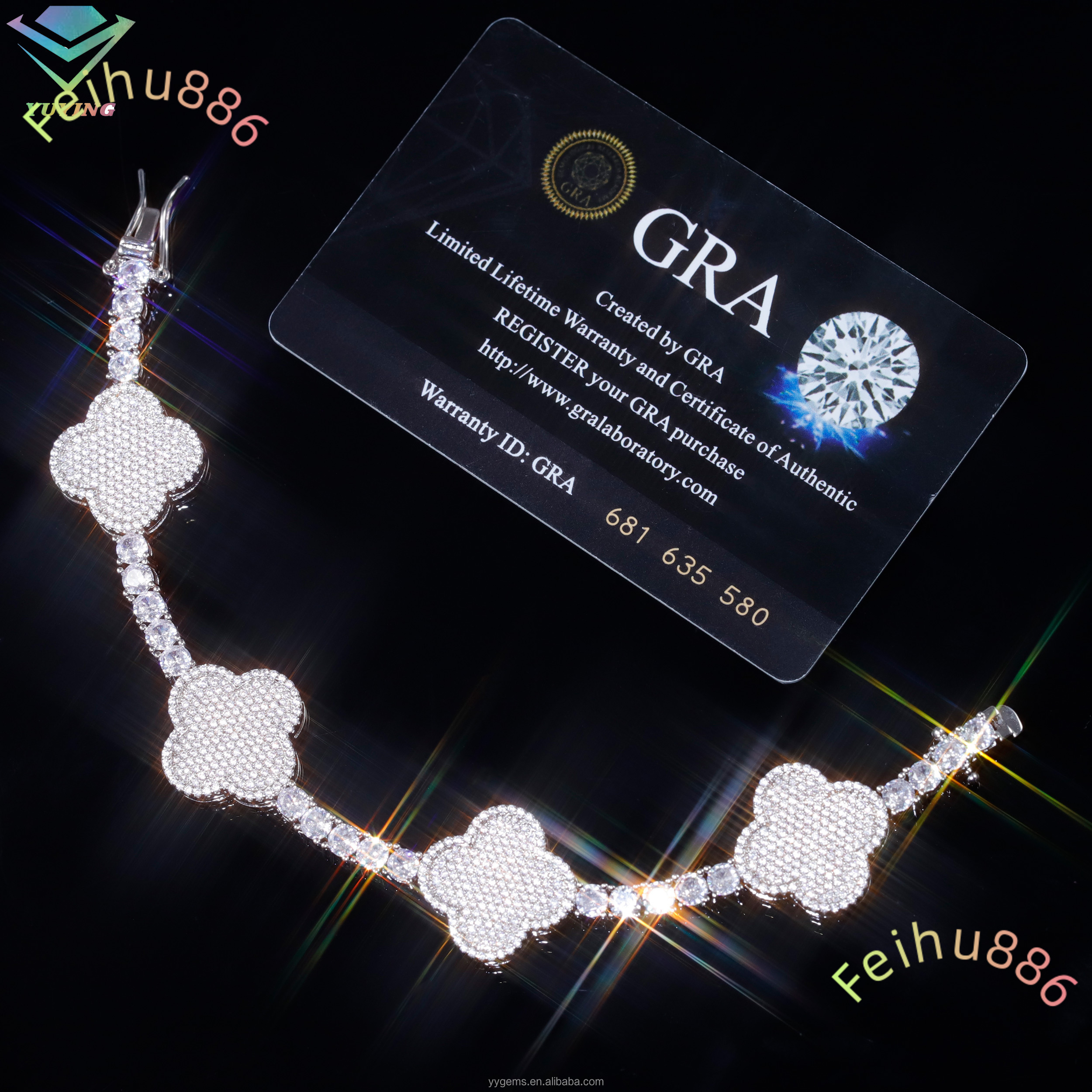 Hip Hop Style 18K Gold Plated 925 Silver Men Jewelry GRA Certificate VVS1 Moissanite Diamond Bracelet Tennis Chain