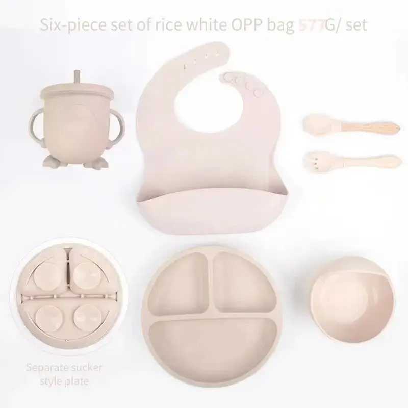 6 PCS Baby Tableware Set Christmas Gifts Silicone Set Childrens Meal Training Set Cutlery Feeding Bowl Party Gift X250806