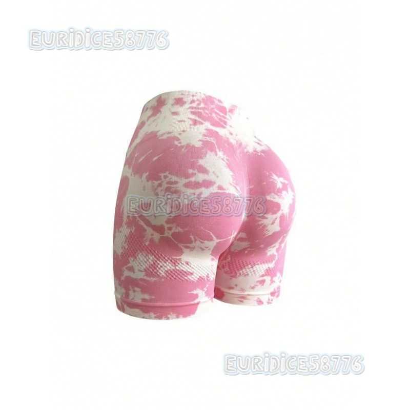 2024 New Tie-dye Peach Hip Yoga Shorts Seamless Yoga Pants Running Fitness Pants Sports Shorts for Women H250806