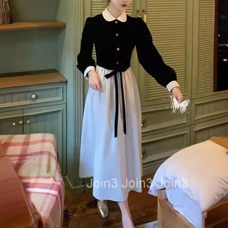 Fall Black Dress Velvet Long Sleeve Women Dress Elegant Tweed Wind Midi Womens Fashion Dresses Women Clothes