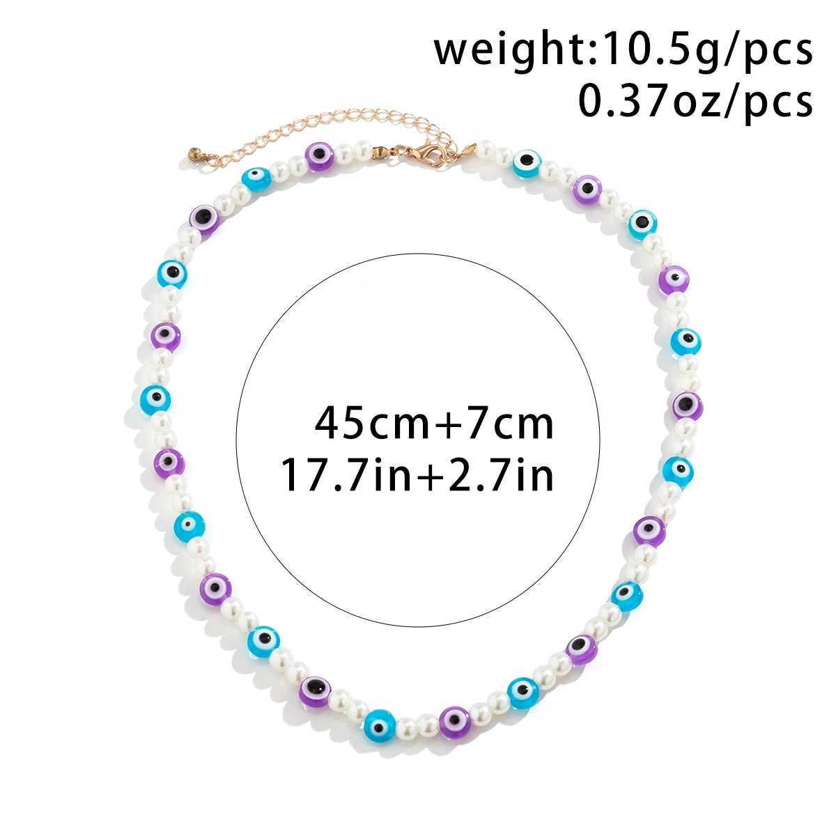 KUNJOE Bohemian Colorful Evil Eyes Beaded Chokers Necklaces for Men Women Ounk Imitation Pearl Clavicle Chain Necklace Y2K Y250805
