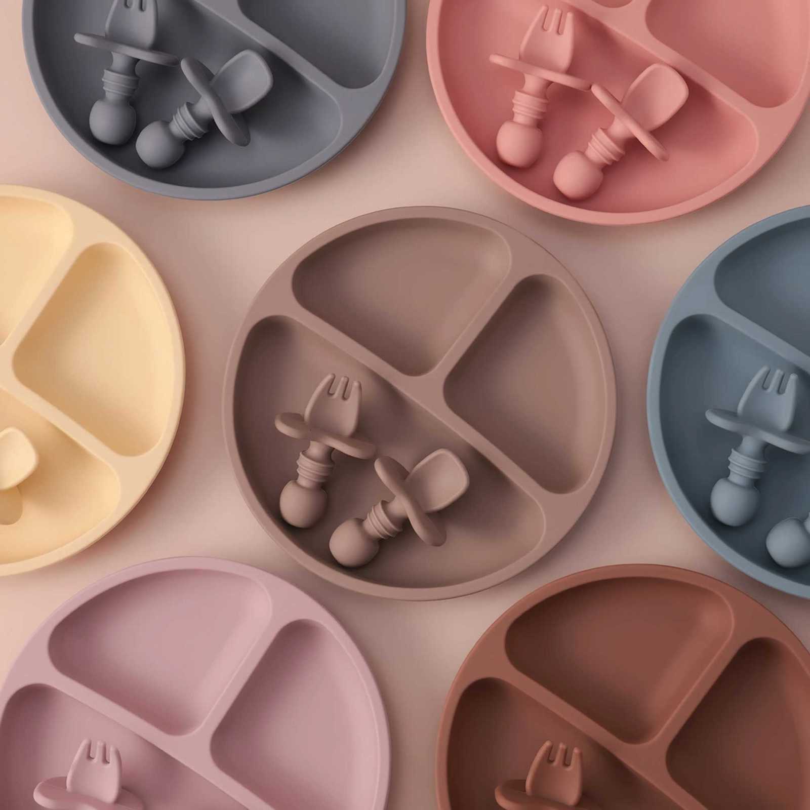 3PCS BPA Free Silicone Baby Plate with Suction Smile Face Dish Set Toddler Training Spoon Fork Kids Feeding Tableware X250806