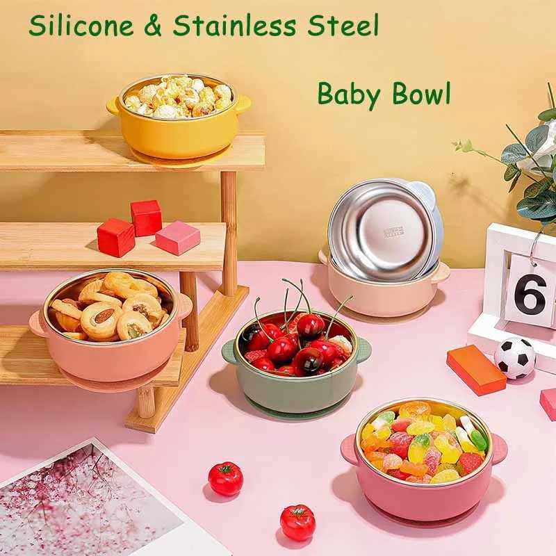 Silicone Sucker Bowl With Detachable Stainless Steel Bowl Baby Feeding Tableware for Infants and Baby Learning To Eat Baby Supplies X250806