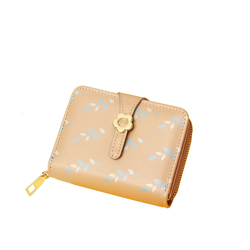 New Women's Korean Version PU Printed Short Small Wallet Buckle Student Zipper Coin Purse