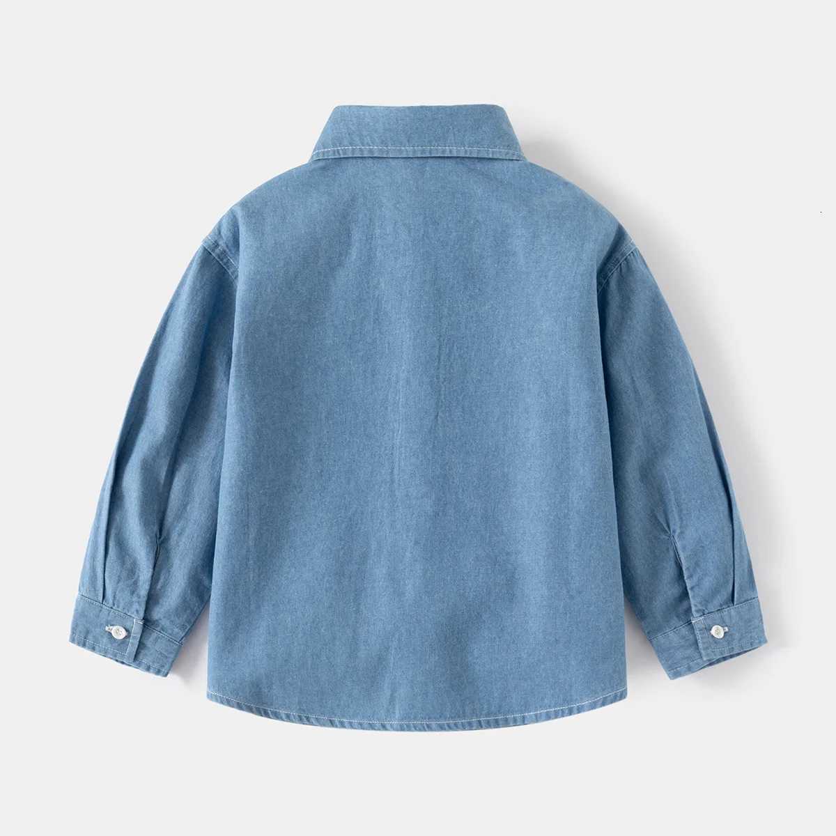 Autumn Children Boy Clothes Baby Blue Cowboy Shirts Children Embroidery Bear Long Sleeve Lapel Coat Top Fashion Party Outfits X250806
