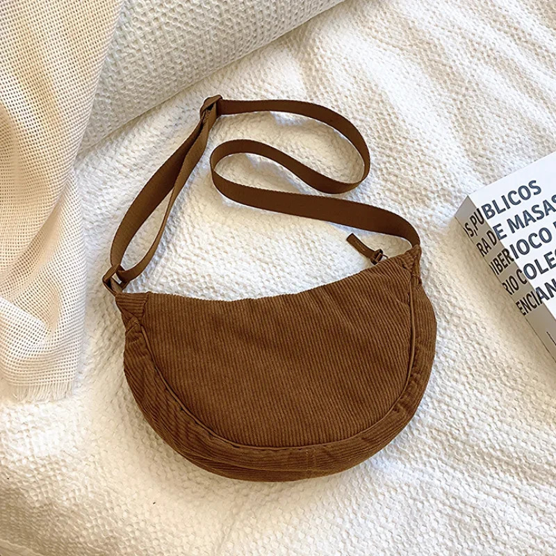 Solid Color Corduroy Womens Hobos Shoulder Bag Retro Casual Female Crossbody Bags Ladies Daily Travel Handbags Messenger Bag 250731