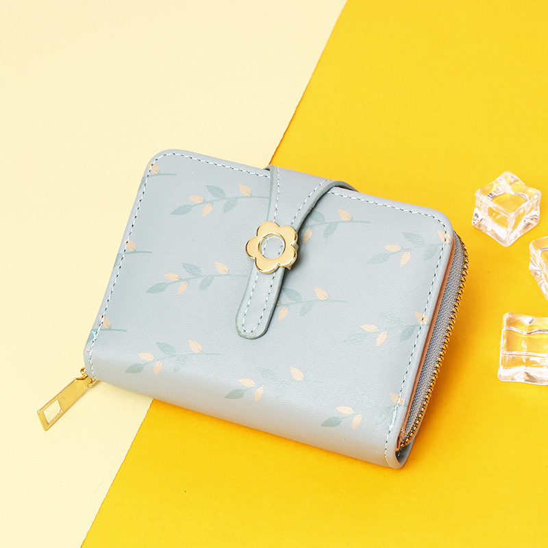 New Women's Korean Version PU Printed Short Small Wallet Buckle Student Zipper Coin Purse