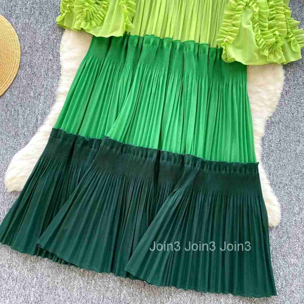 French Retro Elegant O Neck Flare Sleeve Chic Gradient Fairy A-line Dress Holiday Womens Fashion Summer Vest Sweet Clothing