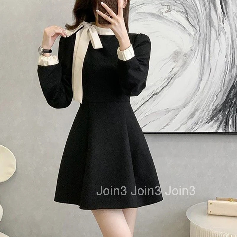 Hot Sale Women Chic Elegant Formal Occasion Mid-Length Dress Autumn Lady Korean Style Designer Bowknots Long Sleeves Dress