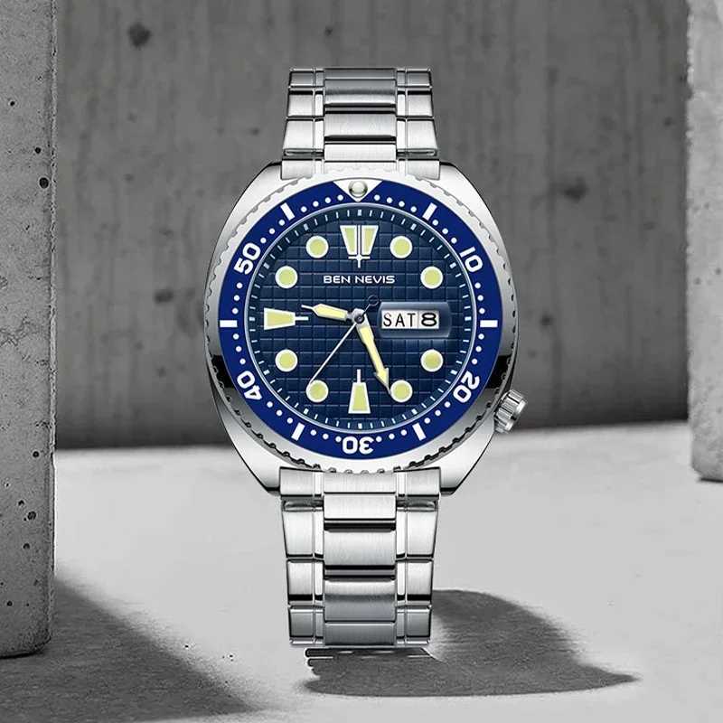 44mm Sports Luxury 6105 Turtle Style Wrist Install Quartz Men Stainless Steel Str Diving Men Wrist W250806