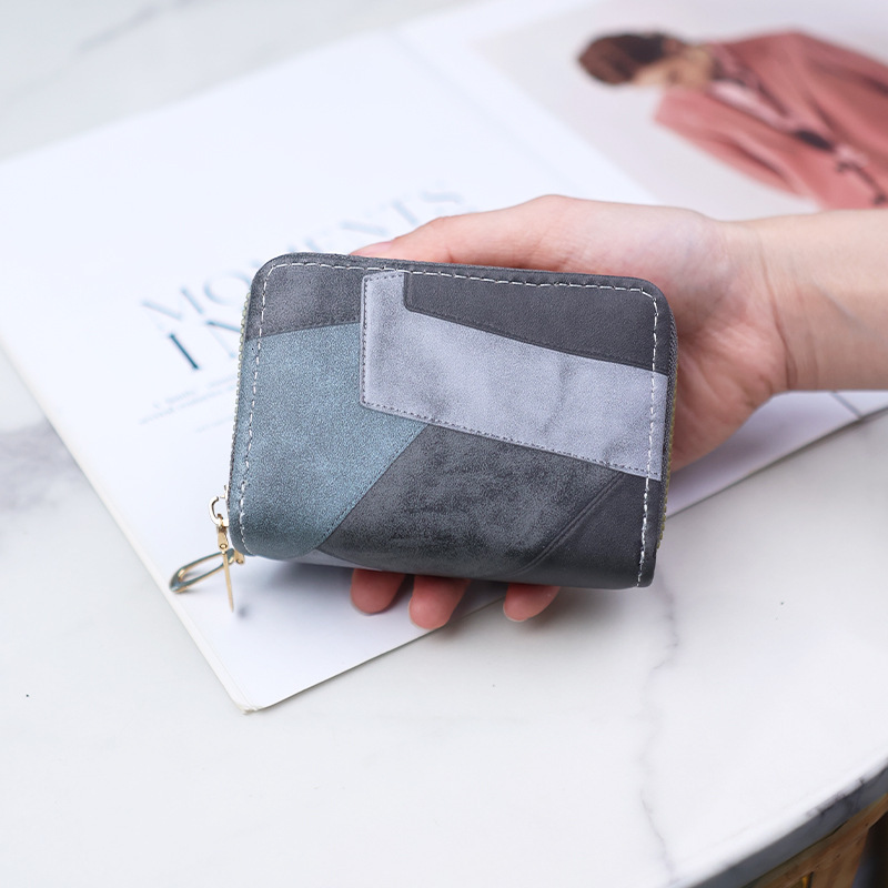 New Double Zipper Accordion Card Holder Color Block Multifunctional Short Wallet Multi-Card Slot Coin Purse
