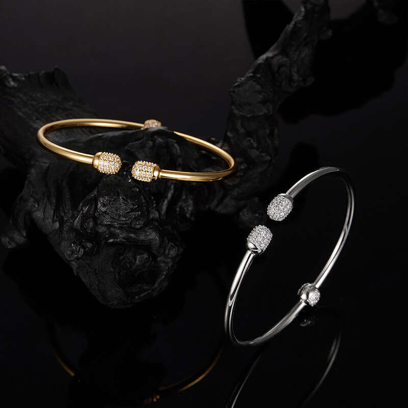 Trendy Iced Out VVS Round Ball Inlaid Dia Open Bracelet C-Type Personality Fashion Boutique Hand Jewelry 33