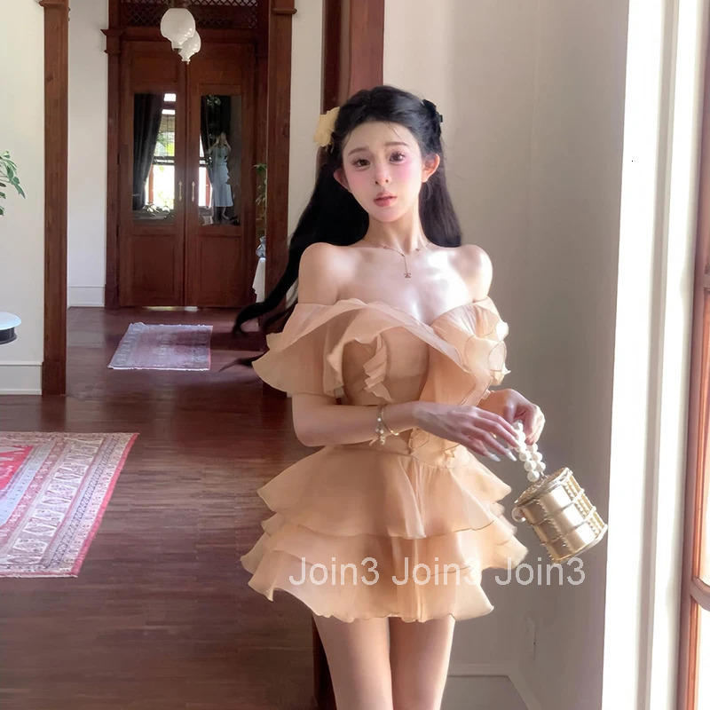 Elegant Mini Dress Women Party Prom Sexy Strapless Ruffles Patchwork Dresses Summer Korean Fashion Bodycon Chic A Line Vestidos