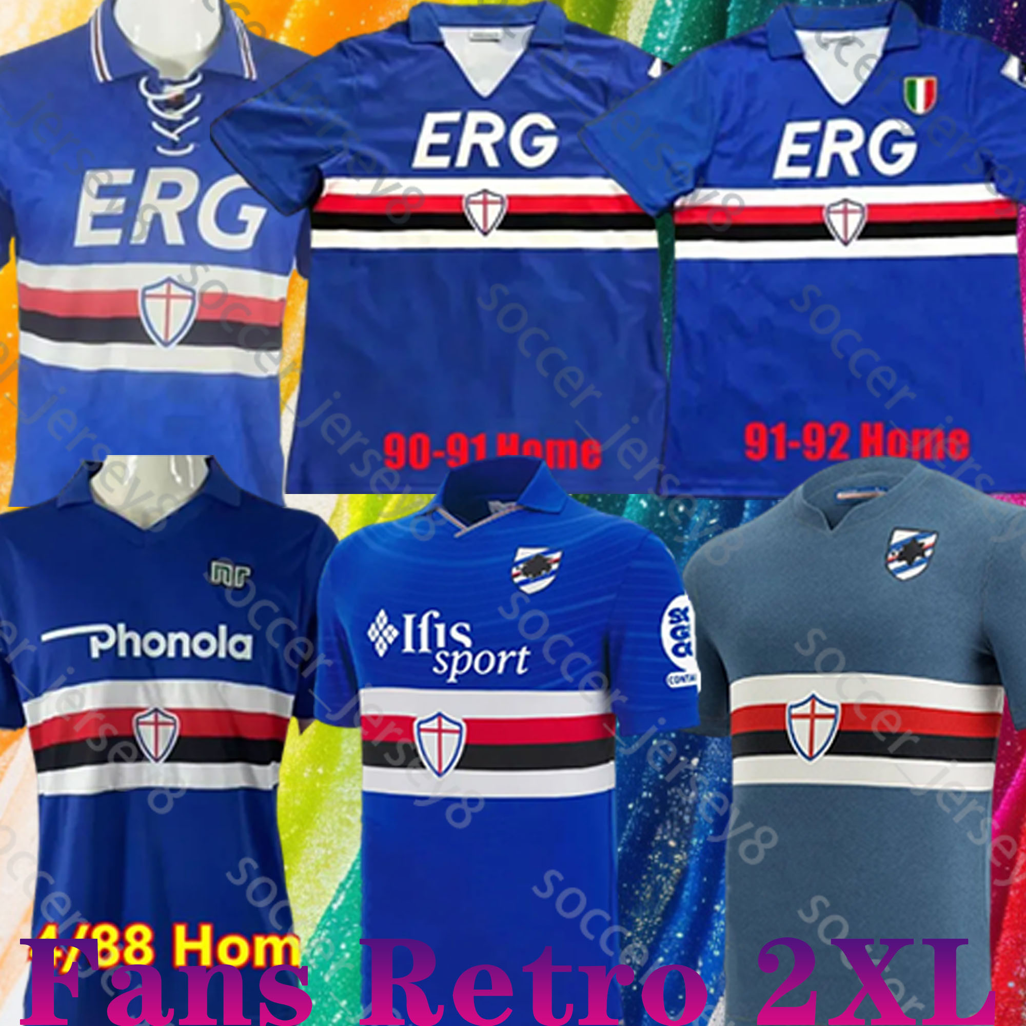 Sampdoria 25 26 UC Sampdoria Retro 84 88 90 91 92 Kids Kit Soccer Jerseys Home And Away Benedtti Coda TUTINO RICCI MONTEVAGO men uniform children's set football Shirt