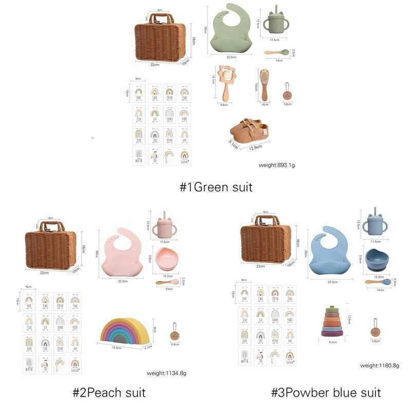 Baby Solid Food Feeding Tableware Box Set Baby Silicone Rainbow Stacking Toy Kids Birth Vintage Dishes Gifts Box X250806