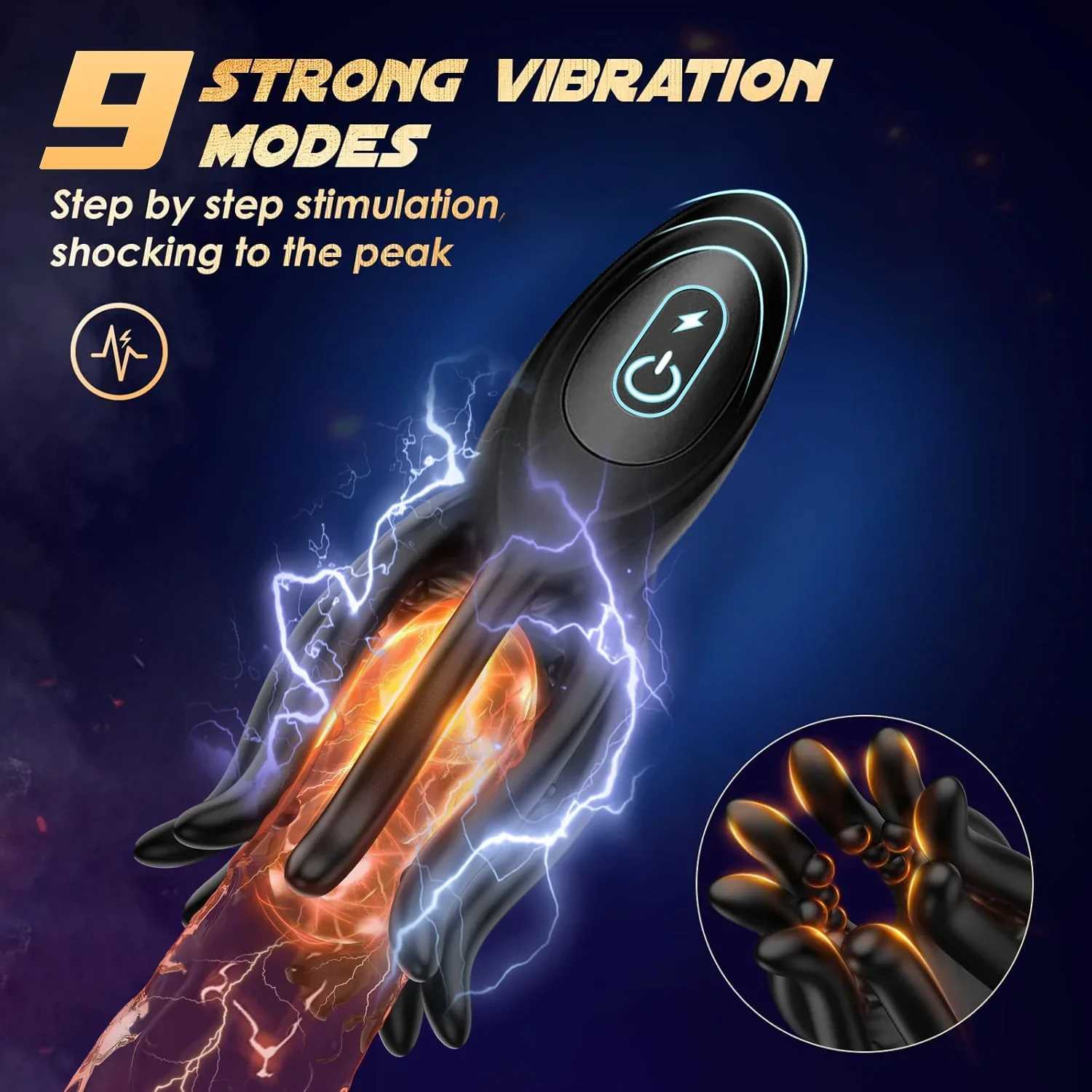 Electric Shock Male Vibrator Penis Glans Stimulator with 9 Vibrations Delay Training Exerciser Extender for Male Masturbation XJ250806