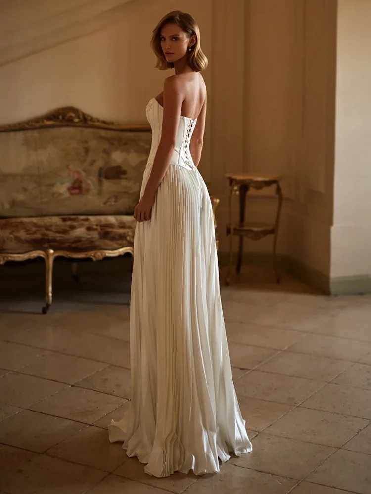 Elegant Prom Dress Mermaid Evening Dress Sleeveless Strapless Princess 3D Appliques Satin Prom Gowns Plus Size Customized vestido de novia