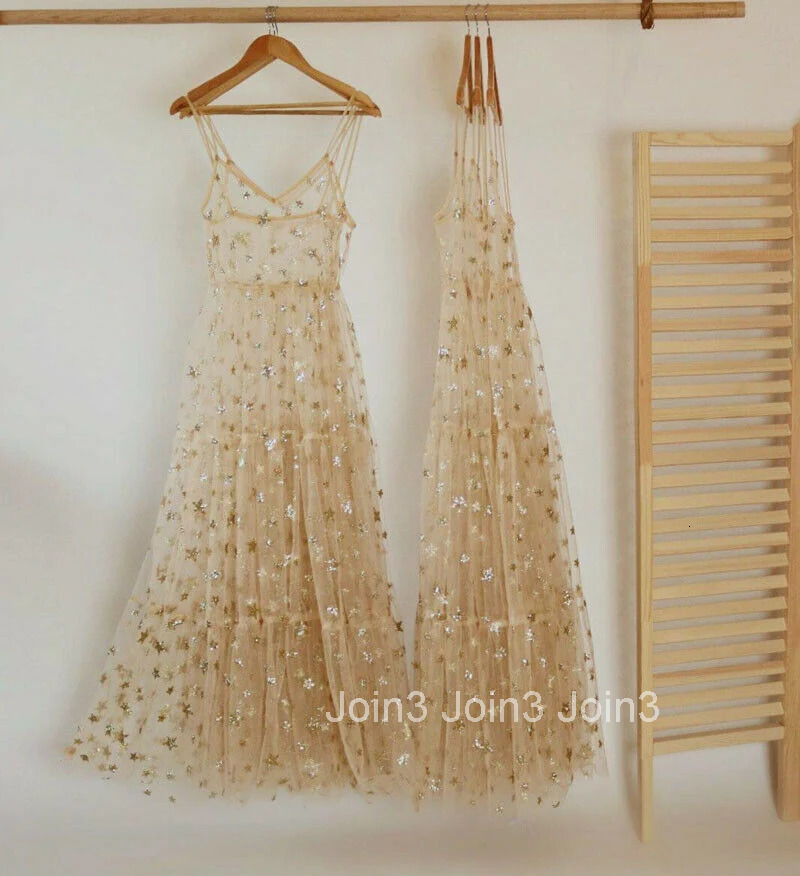 Straps Tulle Dresses Women Long Maxi Dresses Fashion Bling See Through V-neck Party Dresses For Women