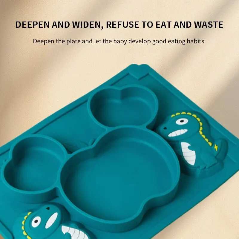 1 PCS Childrens Cartoon Dinosaur Silicone Dinner Plate Infant Training Food Bowl Integrated Suction Bowl Tableware X250806