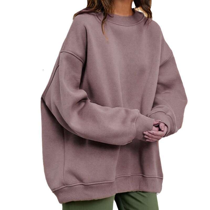 New Spring Women's Solid Color Round Neck Loose Long Sleeve Top Fleece Sweatshirt For Women 661 B5