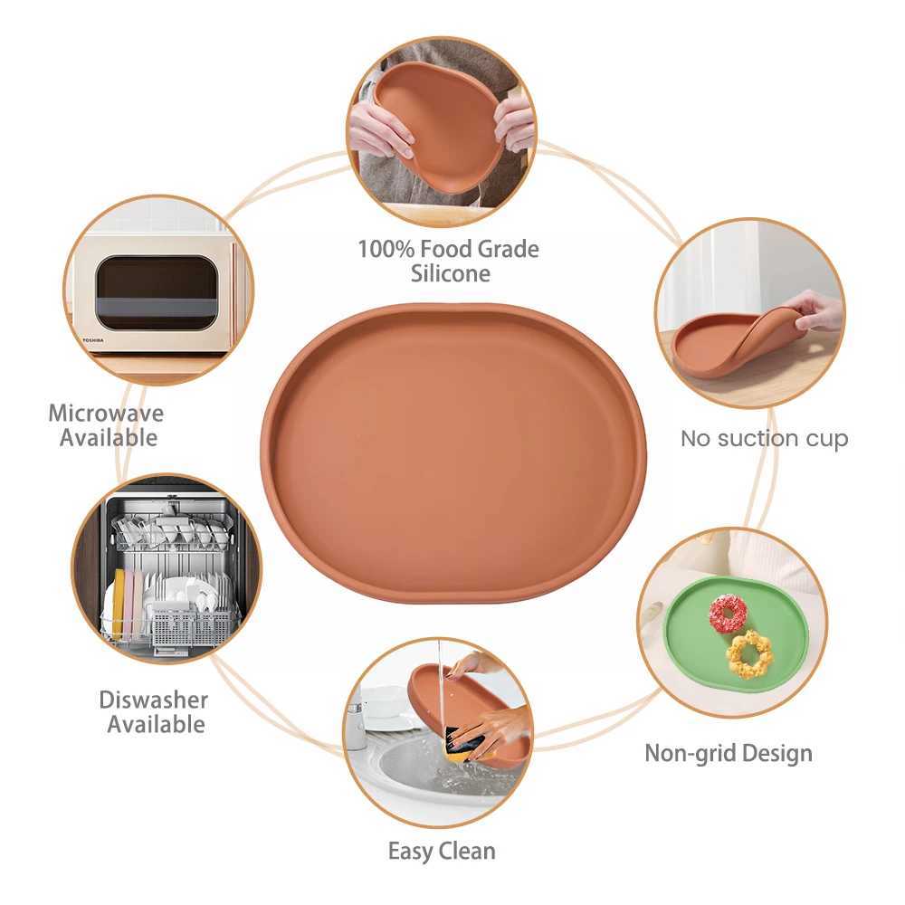 Baby Safe Silicone Dining Plate Suction Cartoon Children Dishes Feeding Toddler Training Tableware Retro Kids Smile Face Plate X2508061