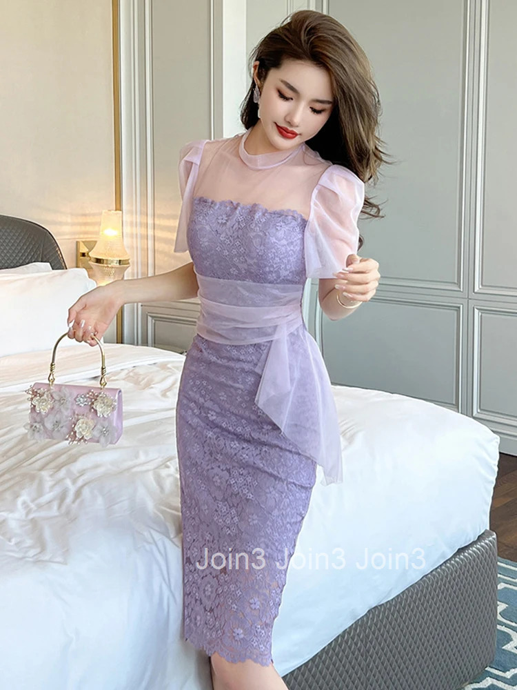 Fashion Summer Solid Evening Dress Women Clothes Elegant Chic Black Sexy Lace Slim Midi Party Birthday Robe Mujer Vestido Fiesta