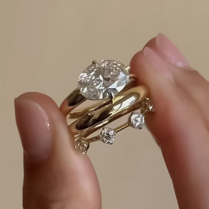 Hui Zhi Wing Jewelry S Silver Gold Plated Minimalist Fashion Style Light Luxury Strip Ring Stackable Matching