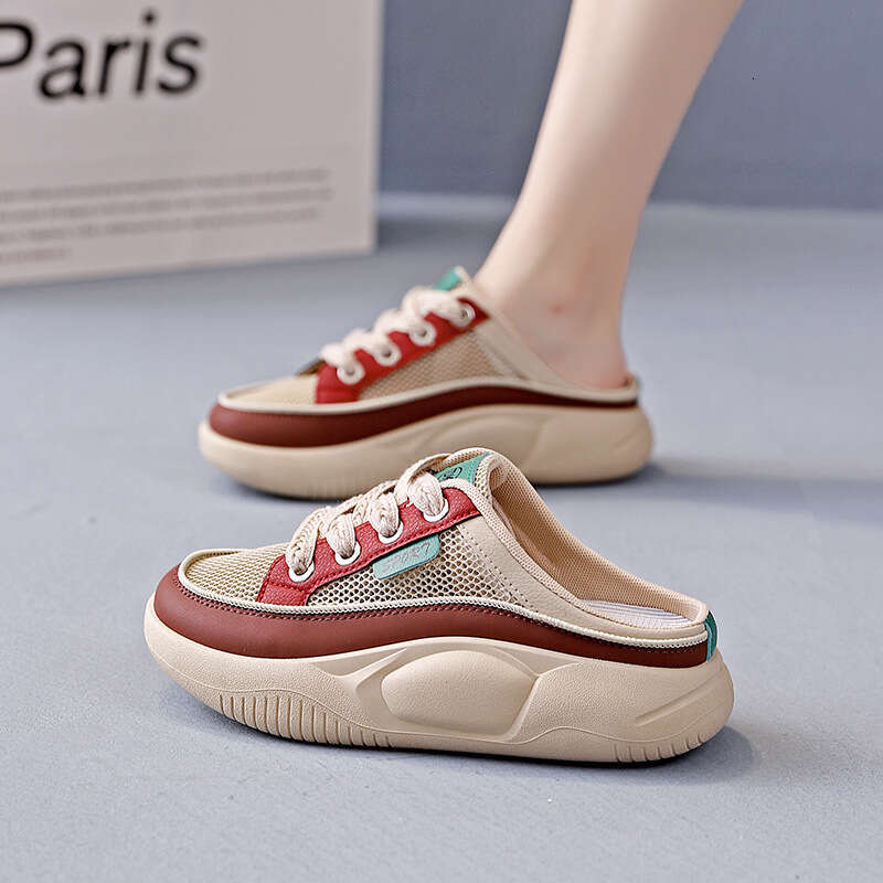 Lightweight Thick-Soled Breathable Half Slippers 2025 Summer Casual Versatile Slip-On Sandals for Women 6608-1