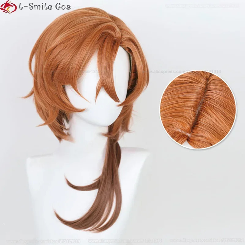 High Quality Anime Chuya Nakahara Chuuya Cosplay Wig 55cm Orange Gradient Cos Wigs Heat Resistant Hair Party Wigs Wig Cap 250805