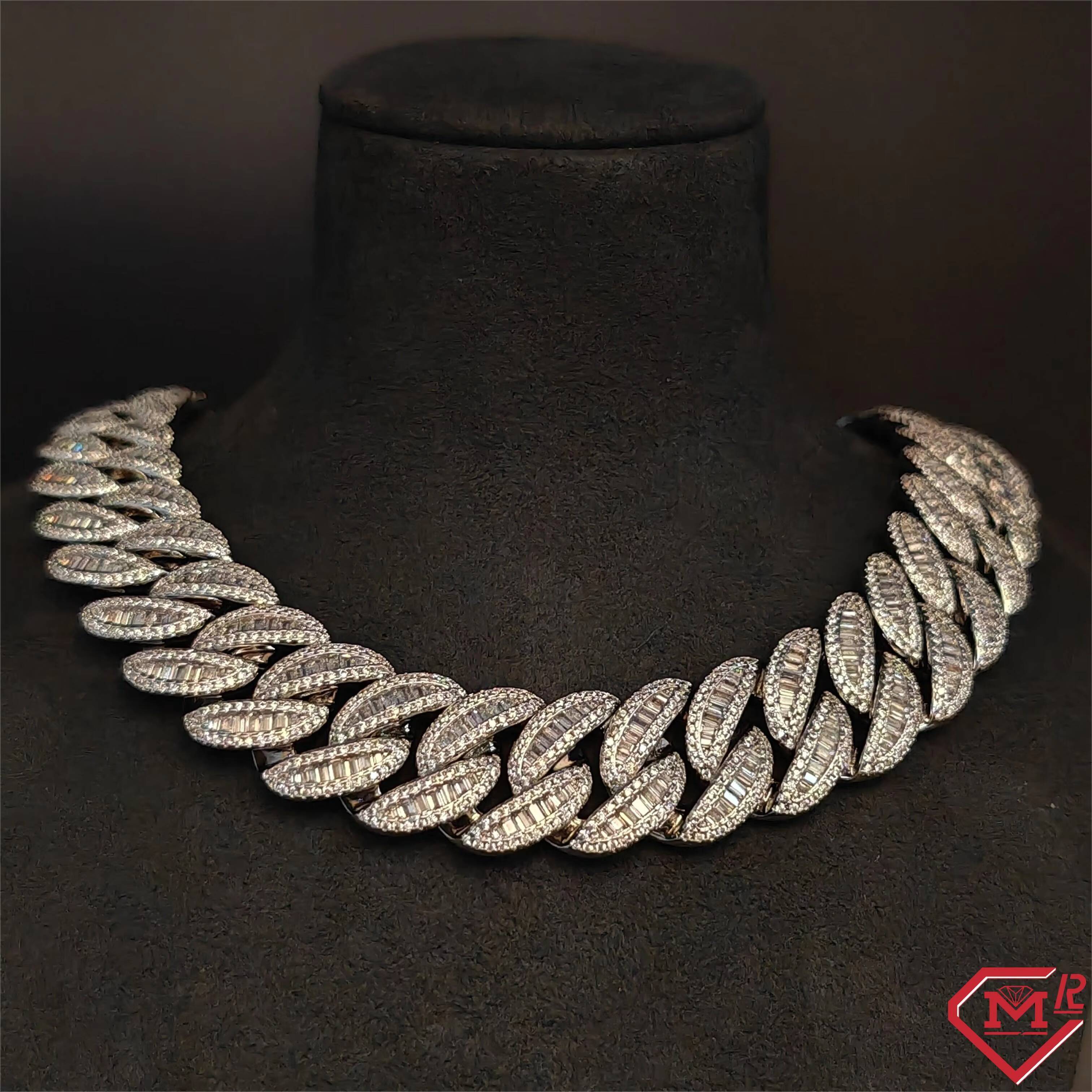 Buss Down Cuban Link Chain Hiphop Jewelry Baguette Cut 16MM Iced Out 925 Silver Moissanite Cuban Chain
