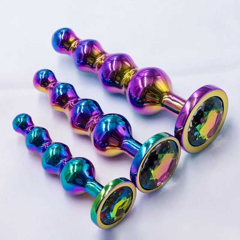 New Colorful Anal Plug Metal Anal Beads Butt Plug Metal Dildo G-spot Stimulating Prostate Massager Sex Toys for Men and Women XJ250806