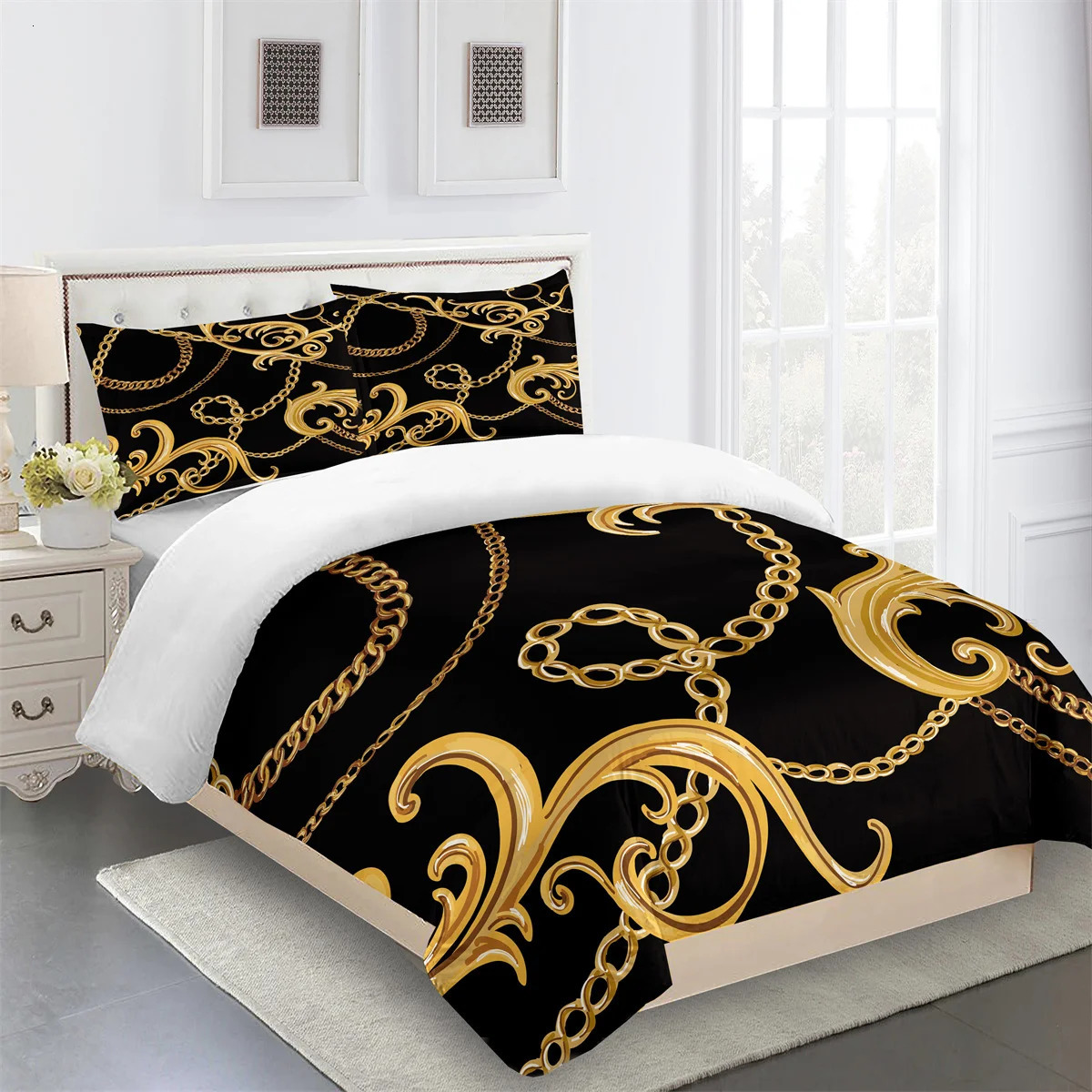 Luxury Black Gold 3Pcs Geometric Kids Twin Queen King Full Size Duvet Cover Bedding Linen Set 2 Seater Bedspread 250806
