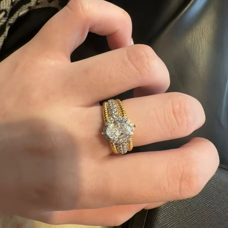 Hui Zhi Wing Jewelry New S Silver Plated Gold 6*8 Oval Gold-Plated Wealth-Enhancing High-End Fashion Ring for Women