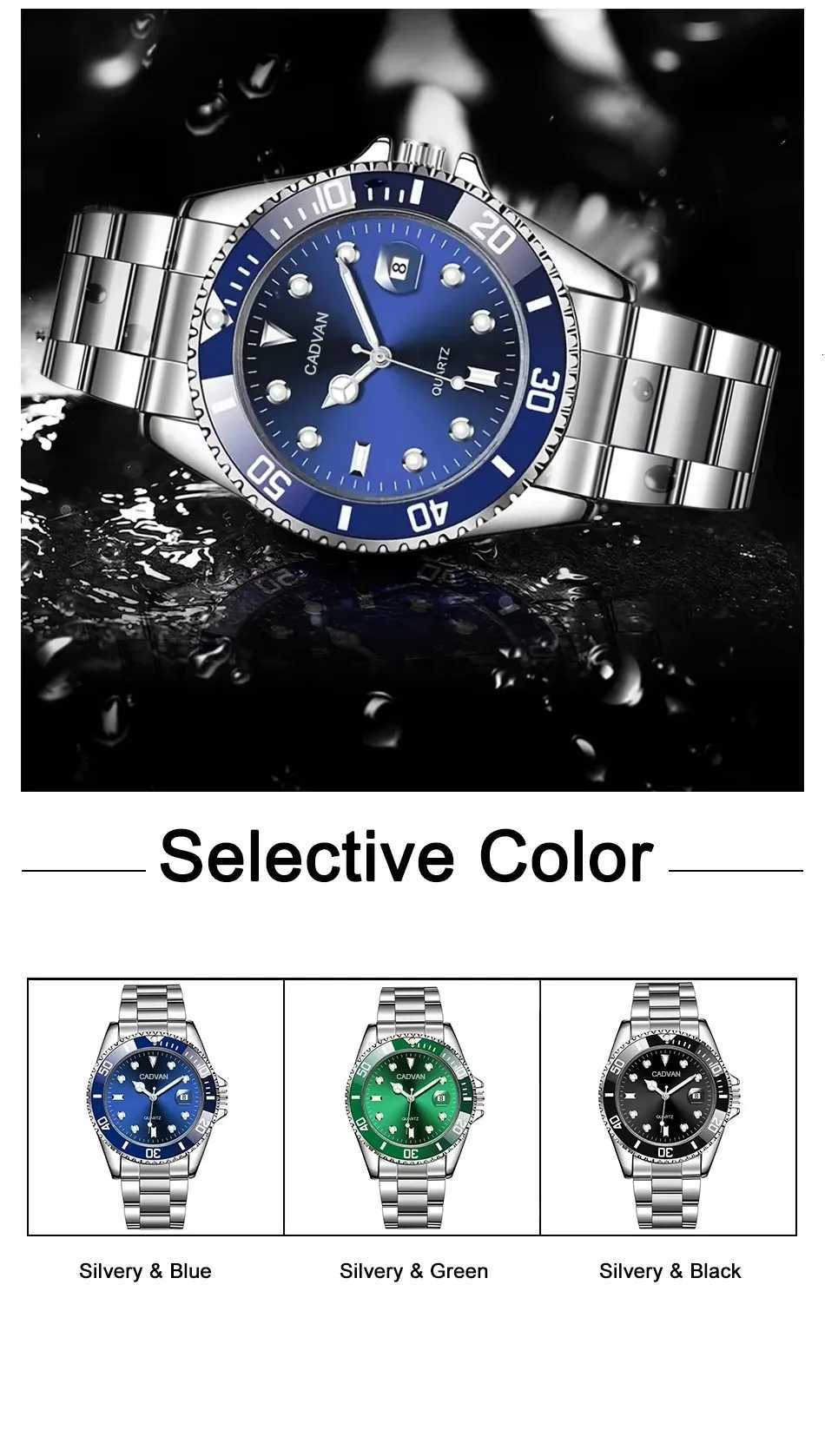 Fashion Casual Clock Mens Business Quartz Watch Calendar Green Water Wok Ghost Sport Mens Wristwatch W250806