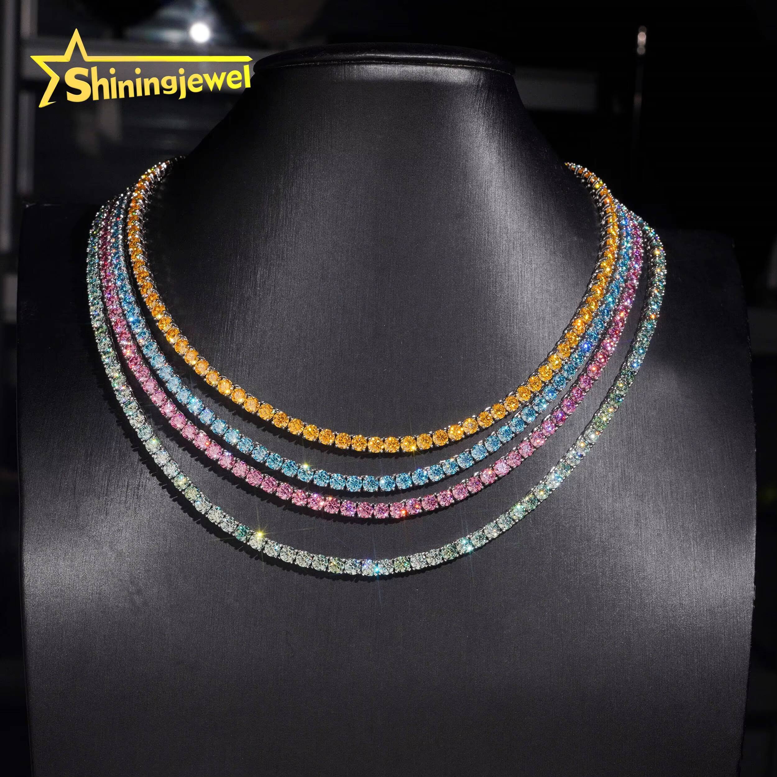 Classic Popular Pink Blue Yellow 925 Sterling Silver Hip Hop Color VVS Moissanite Tennis Chain