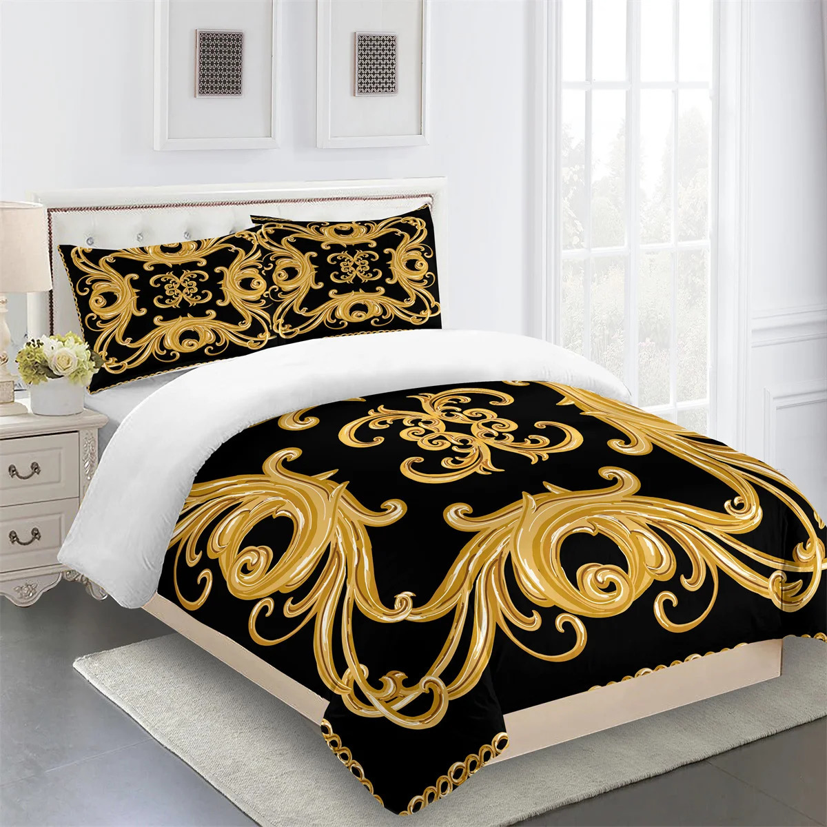 Luxury Black Gold 3Pcs Geometric Kids Twin Queen King Full Size Duvet Cover Bedding Linen Set 2 Seater Bedspread 250806