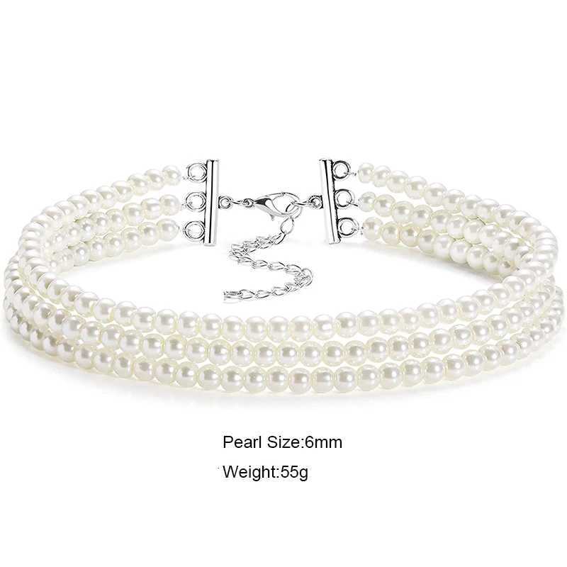 Fashion Multilayer Elegant White Pearl Choker Necklace for Women Beaded Handmade Wedding Banquet Necklace Vintage Jewelry Y250805