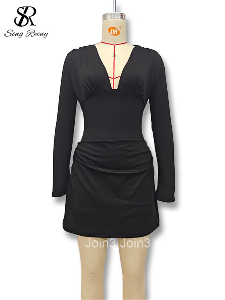 American Senior Sexy Dress Deep V Neck Long Sleeves Backless Chic Fashion Female Hotsweet Short Bodycon Dress