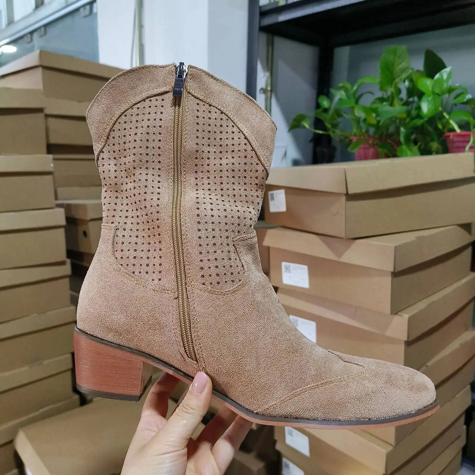 Drop Low Heels Heel Short Boots Side Zip Size 34- 43 Western Boots Lady Shoes 250805