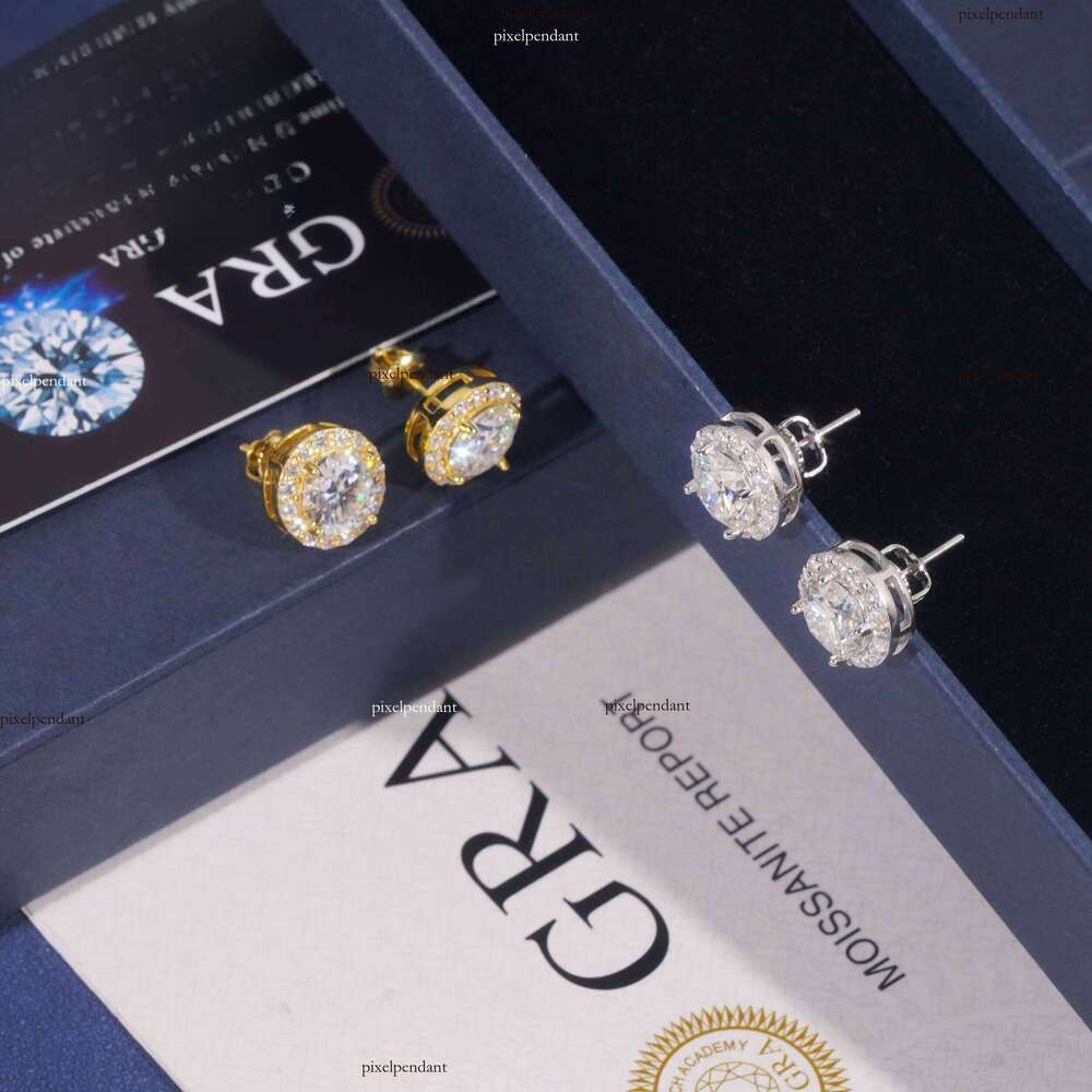 Ready to Ship Pass Tester Iced Out Boutique Hip Hop Jewelry Screw Back S VVS Moissanite Stud Women Earrings